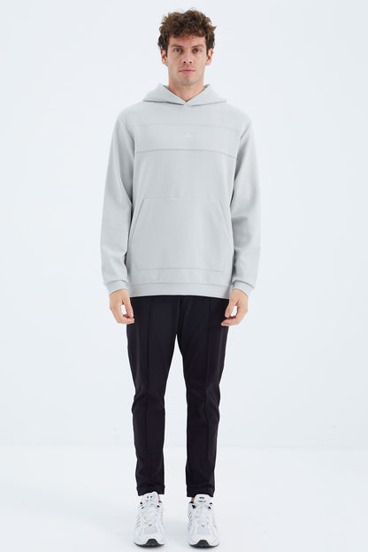 Stone Hooded Front Seam Detailed Relax Fit Men's Sweatshirt - 88277