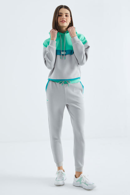 Stone Hooded Cotton Color Block Women's Tracksuit Set - 95327