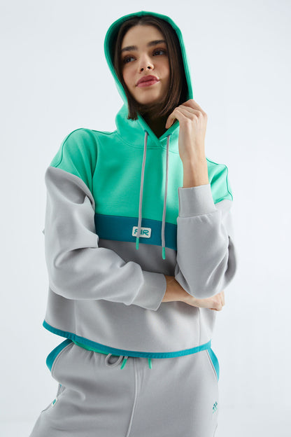 Stone Hooded Cotton Color Block Women's Tracksuit Set - 95327