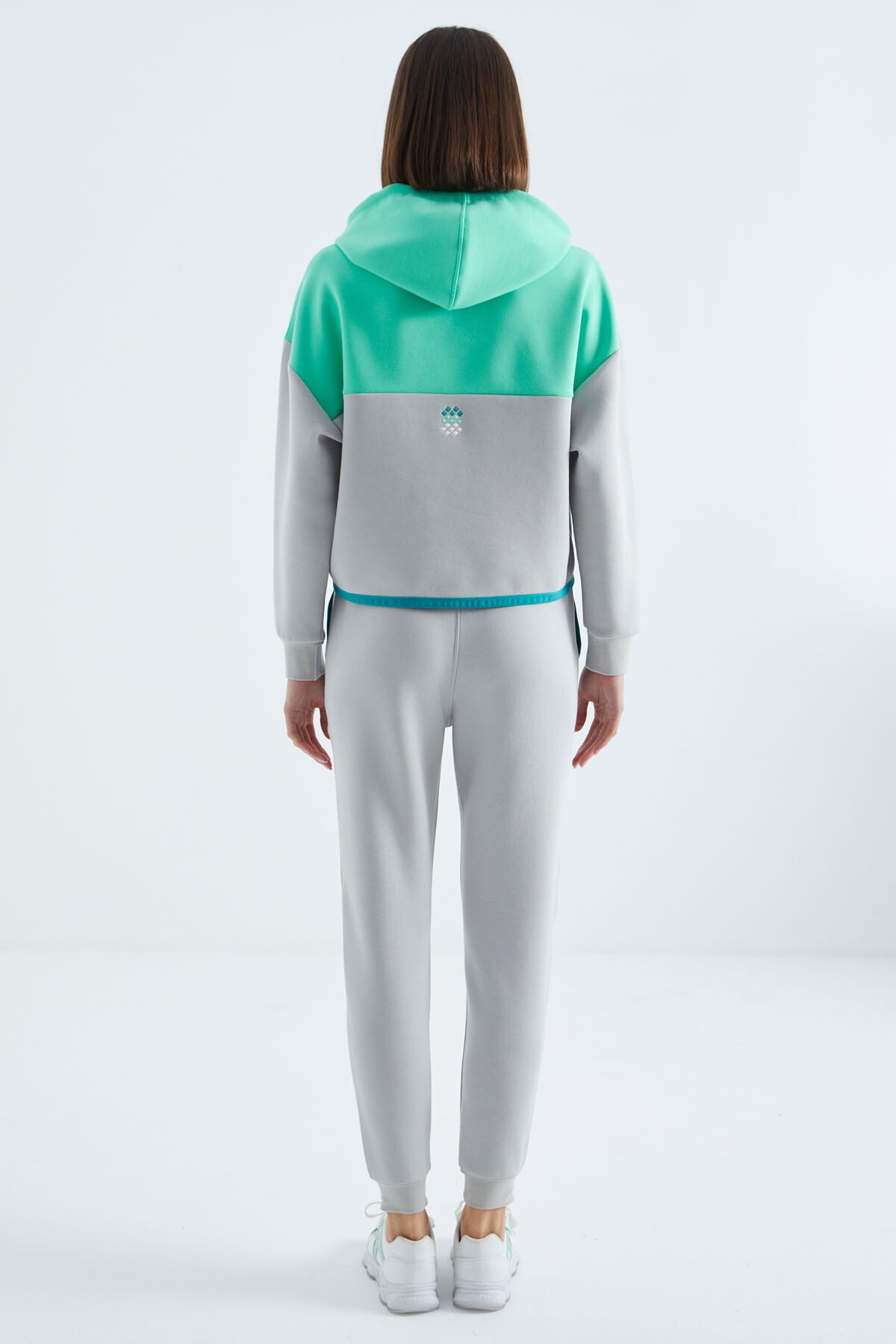 Stone Hooded Cotton Color Block Women's Tracksuit Set - 95327