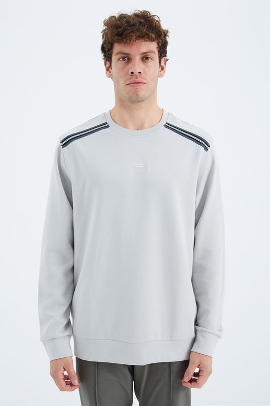 Stone O Collar Shoulder Strip Detailed Relax Fit Men's Sweatshirt - 88279