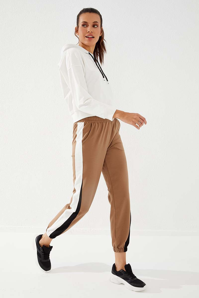 Earth Two-Tone Striped Comfort Fit Elastic Cuff Women's Tracksuit Bottom - 94582