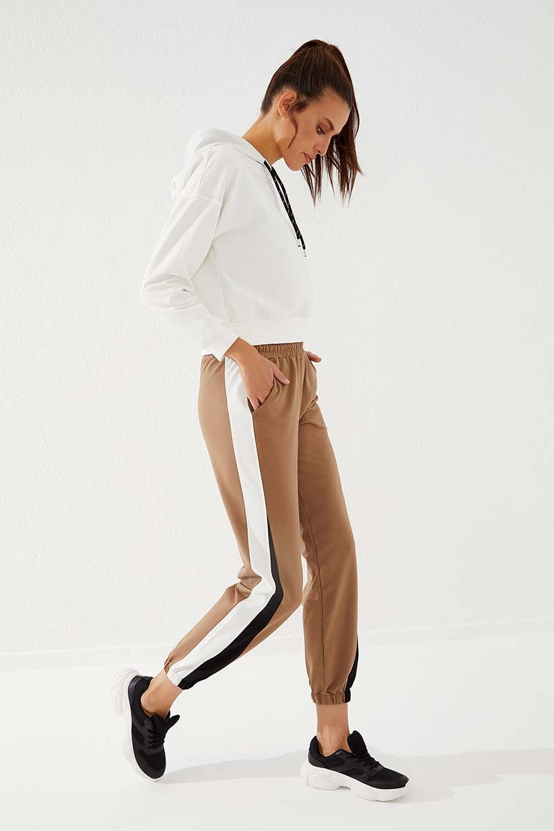 Earth Two-Tone Striped Comfort Fit Elastic Cuff Women's Tracksuit Bottom - 94582