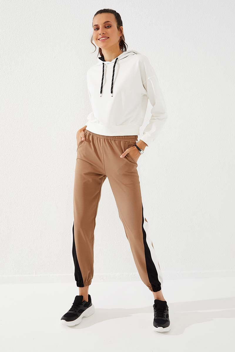 Earth Two-Tone Striped Comfort Fit Elastic Cuff Women's Tracksuit Bottom - 94582