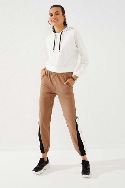 Earth Two-Tone Striped Comfort Fit Elastic Cuff Women's Tracksuit Bottom - 94582