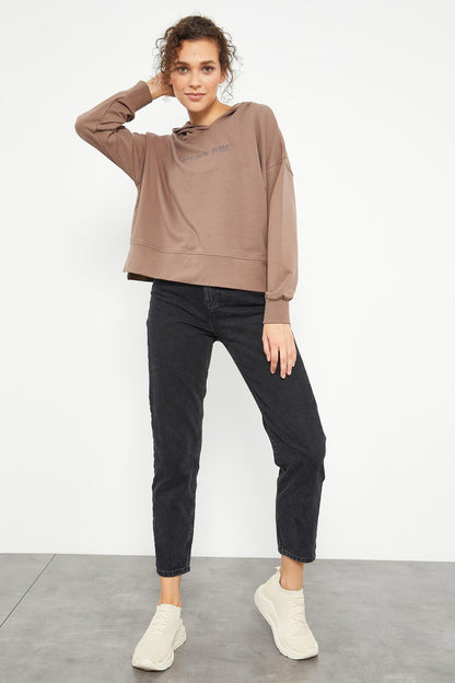 Embroidered Hooded Basic Women's Oversize Sweatshirt - 97164