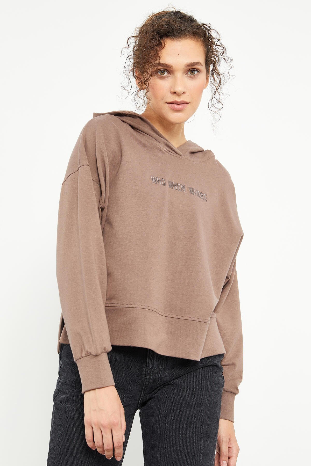 Embroidered Hooded Basic Women's Oversize Sweatshirt - 97164