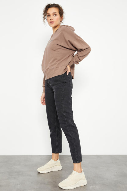 Embroidered Hooded Basic Women's Oversize Sweatshirt - 97164