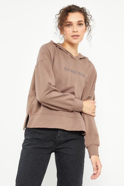 Embroidered Hooded Basic Women's Oversize Sweatshirt - 97164