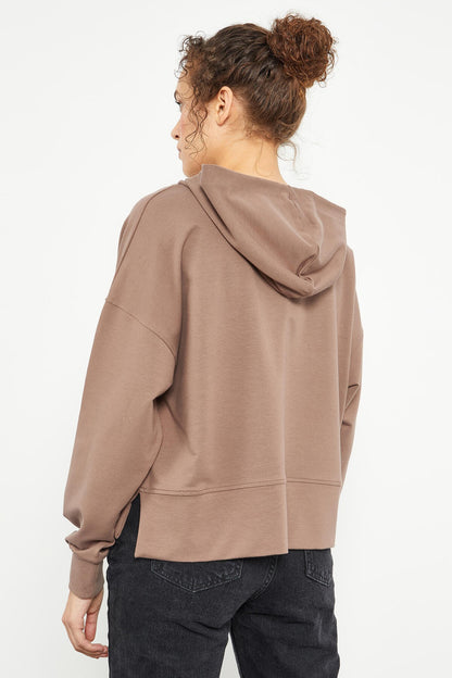 Embroidered Hooded Basic Women's Oversize Sweatshirt - 97164