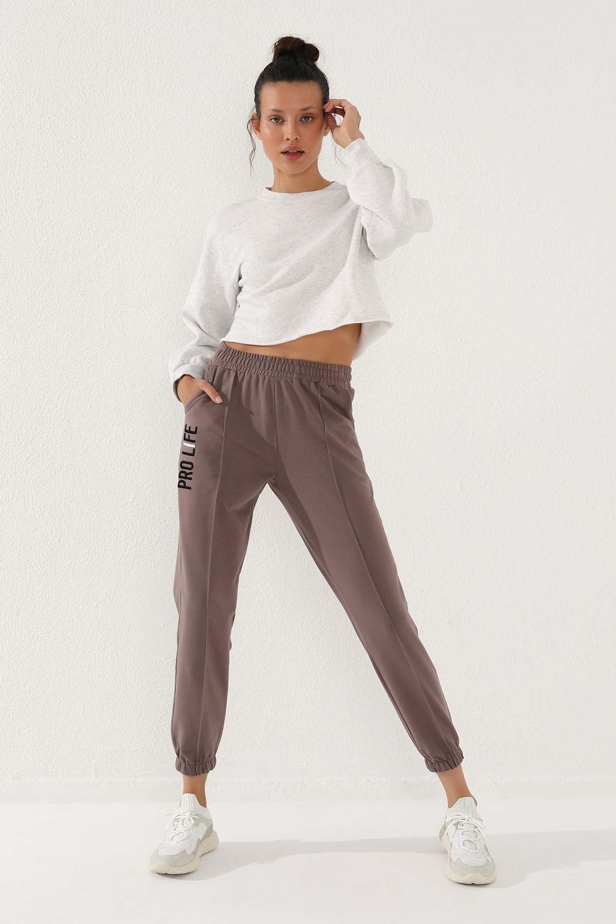 Women's Comfort Fit Elastic Cuff Embroidered Soil Writing Tracksuit Bottom - 94571