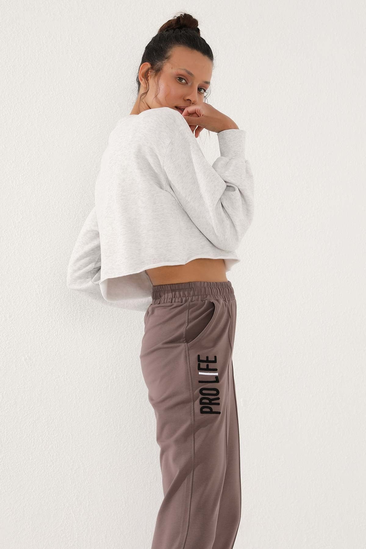 Women's Comfort Fit Elastic Cuff Embroidered Soil Writing Tracksuit Bottom - 94571