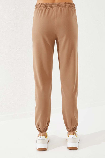 High Waist Embroidered Comfort Fit Elastic Cuff Women's Tracksuit Bottom - 94573
