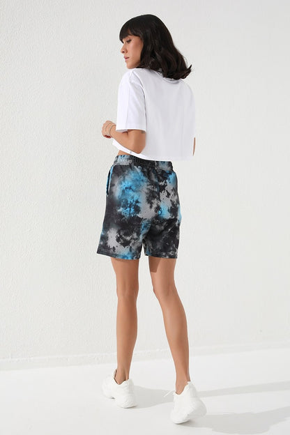 Turquoise Pattern Laced Comfort Fit Bermuda Women's Shorts - 91005