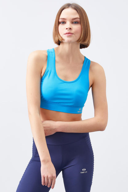 Turquoise Back Detailed Tight Fit U Neck Women's Sports Bustier - 97120