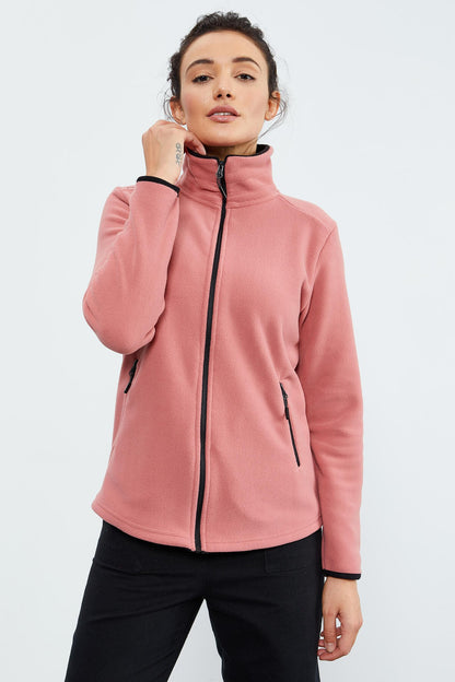 Wild Rose High Collar Zippered Comfort Fit Women's Fleece Sweatshirt - 97173