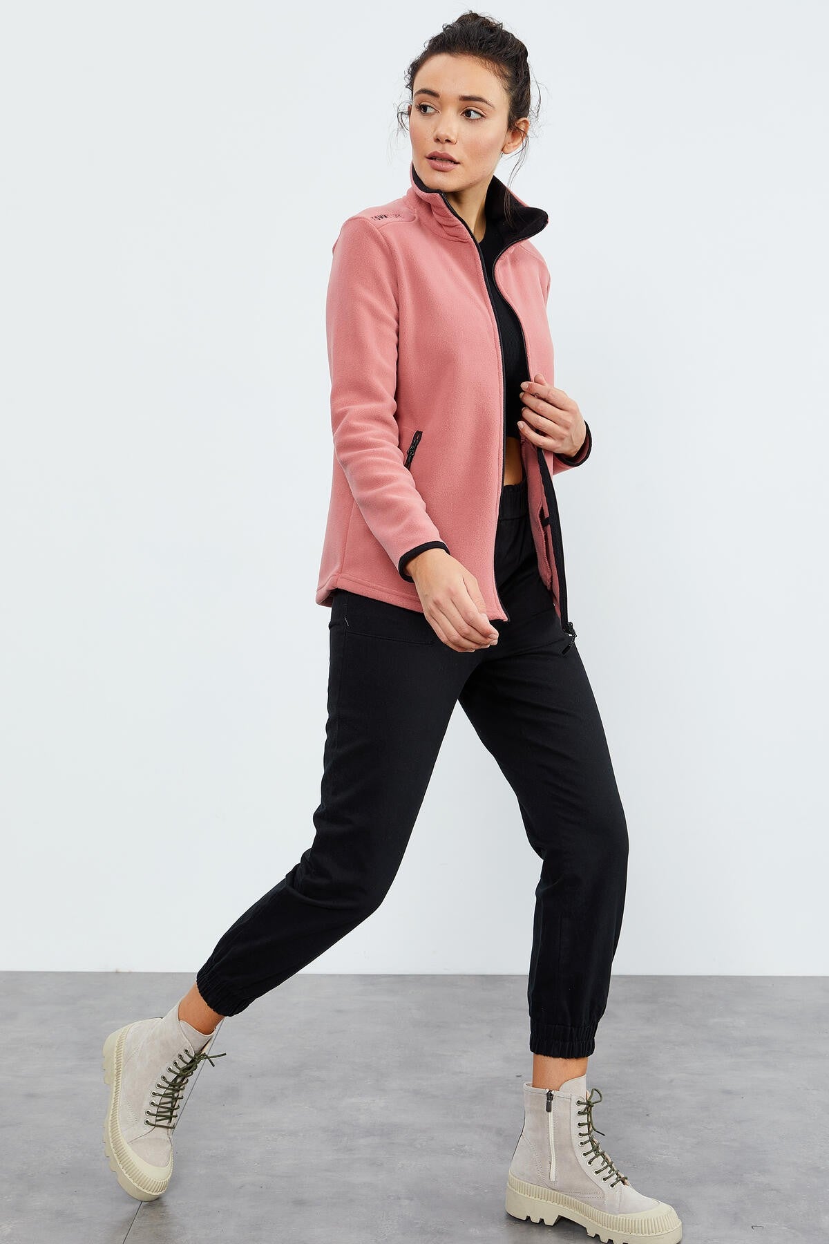 Wild Rose High Collar Zippered Comfort Fit Women's Fleece Sweatshirt - 97173