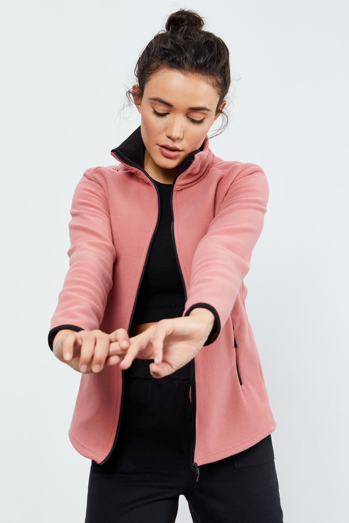 Wild Rose High Collar Zippered Comfort Fit Women's Fleece Sweatshirt - 97173