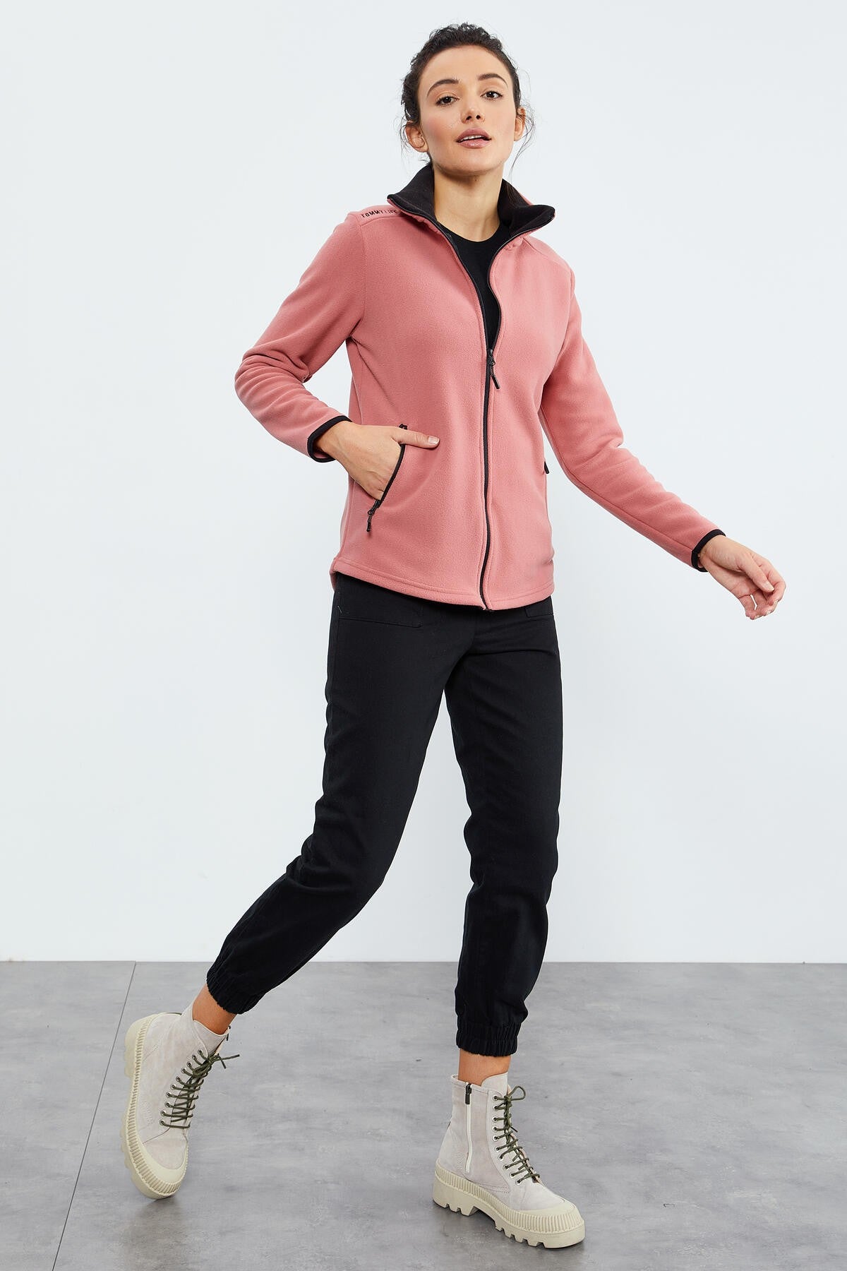 Wild Rose High Collar Zippered Comfort Fit Women's Fleece Sweatshirt - 97173