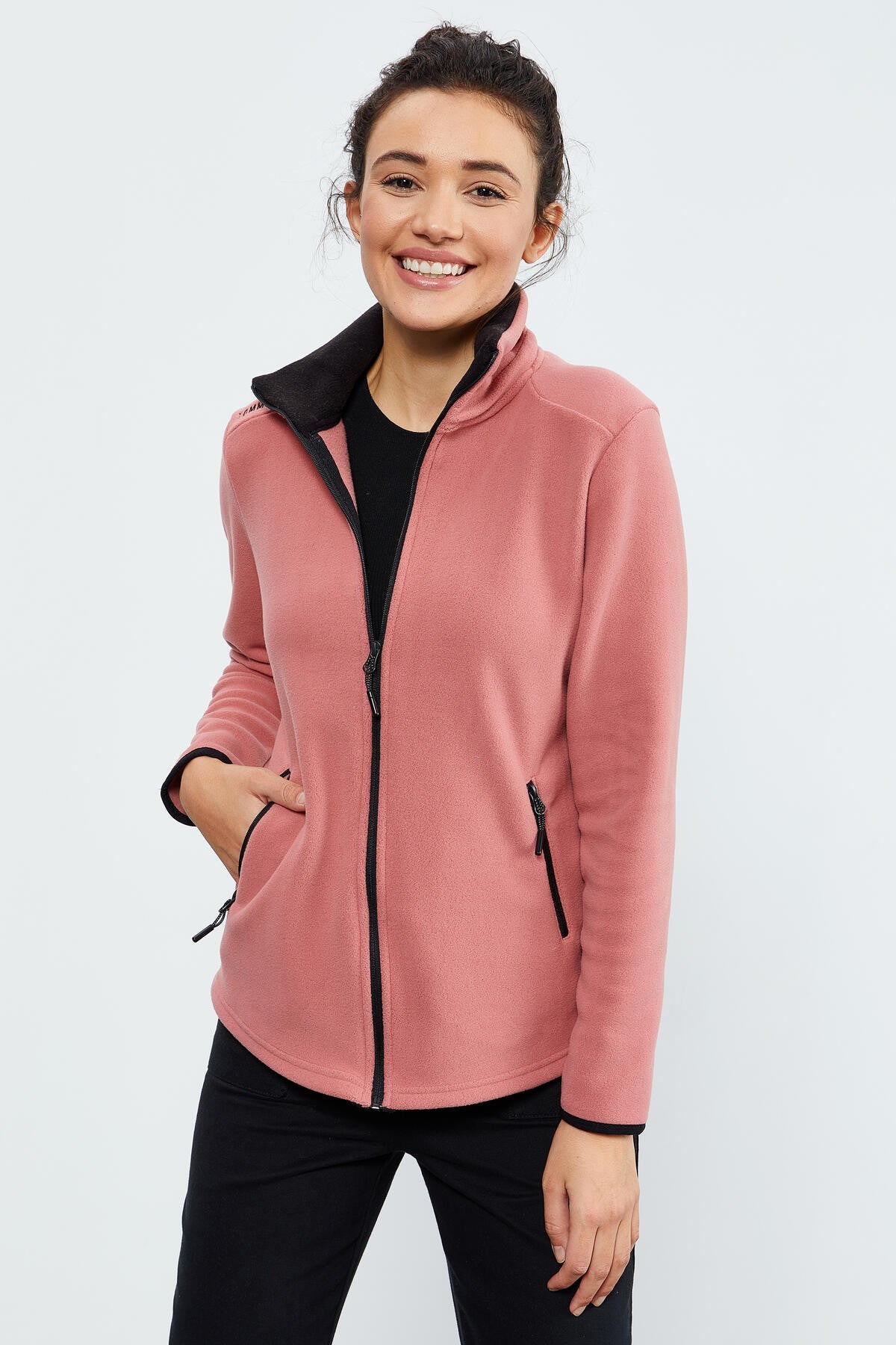 Wild Rose High Collar Zippered Comfort Fit Women's Fleece Sweatshirt - 97173