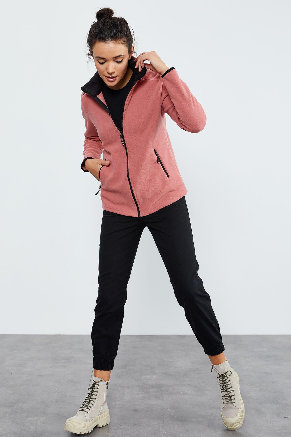 Wild Rose High Collar Zippered Comfort Fit Women's Fleece Sweatshirt - 97173