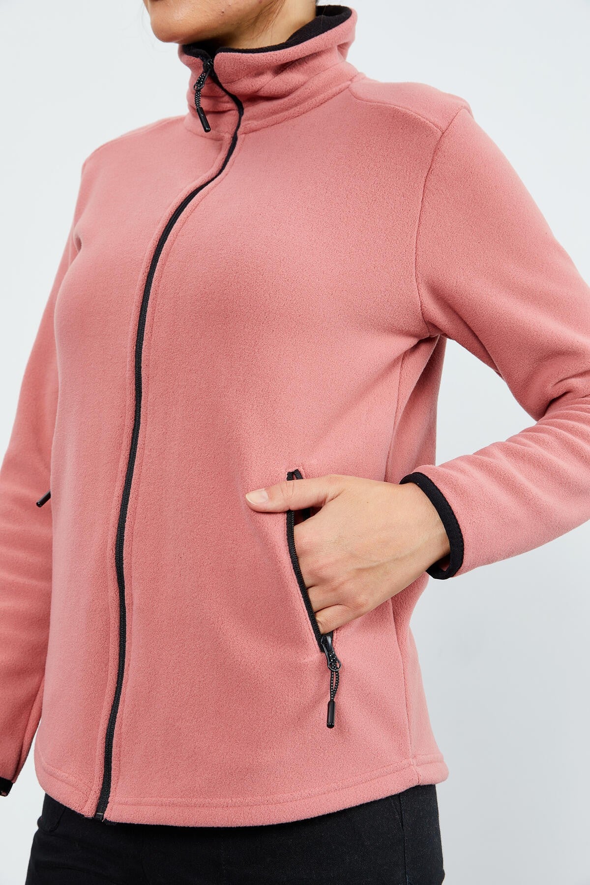 Wild Rose High Collar Zippered Comfort Fit Women's Fleece Sweatshirt - 97173
