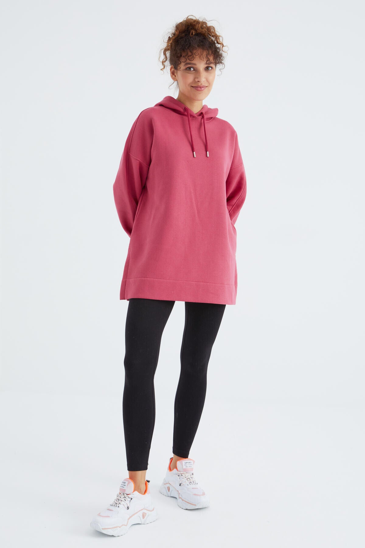 Wild Rose Raglan Sleeve Basic Hooded Oversize Sweatshirt Sweatshirt Tunic - 97242
