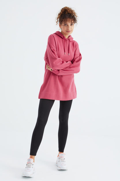 Wild Rose Raglan Sleeve Basic Hooded Oversize Sweatshirt Sweatshirt Tunic - 97242