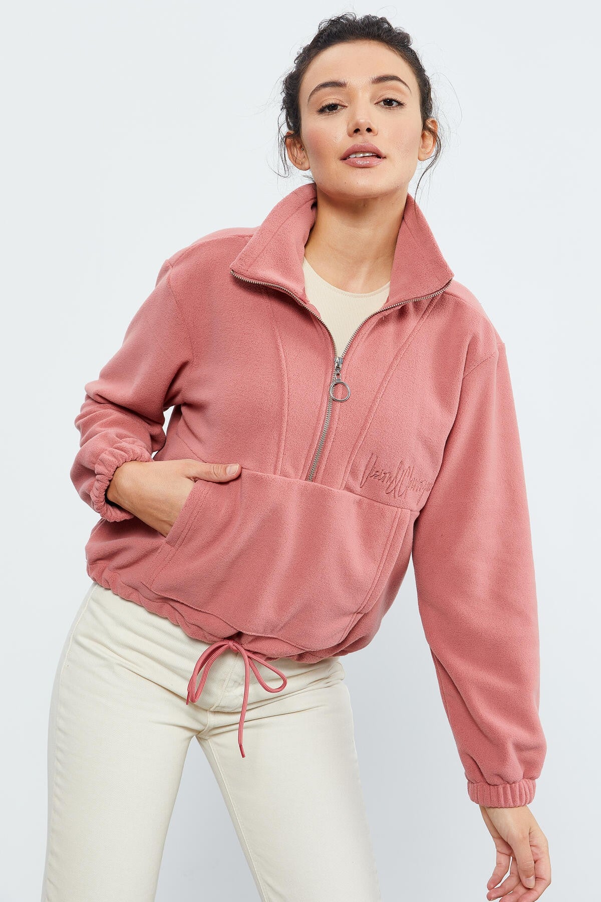 Wild Rose Half-Zip Skirt with Gathered Hem Women's Polar Oversize Sweatshirt - 97171