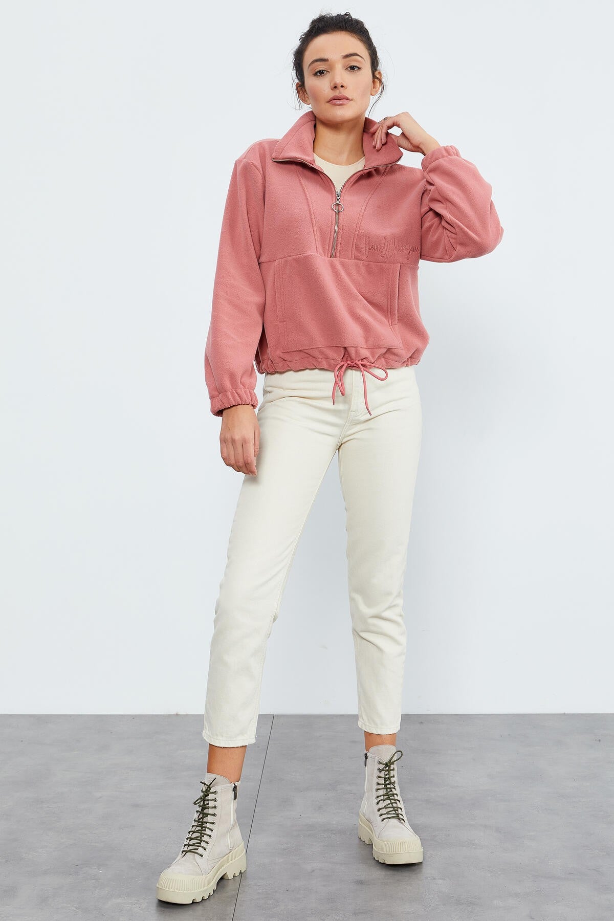 Wild Rose Half-Zip Skirt with Gathered Hem Women's Polar Oversize Sweatshirt - 97171
