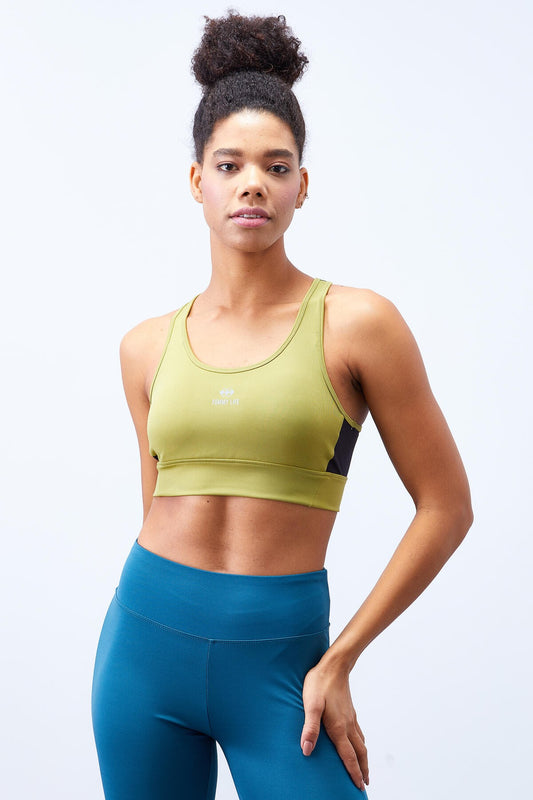 Olive Green Cross Back Detailed Slim Fit U Neck Padded Women's Sports Bra - 97121