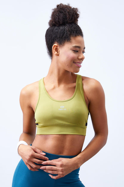 Olive Green Cross Back Detailed Slim Fit U Neck Padded Women's Sports Bra - 97121