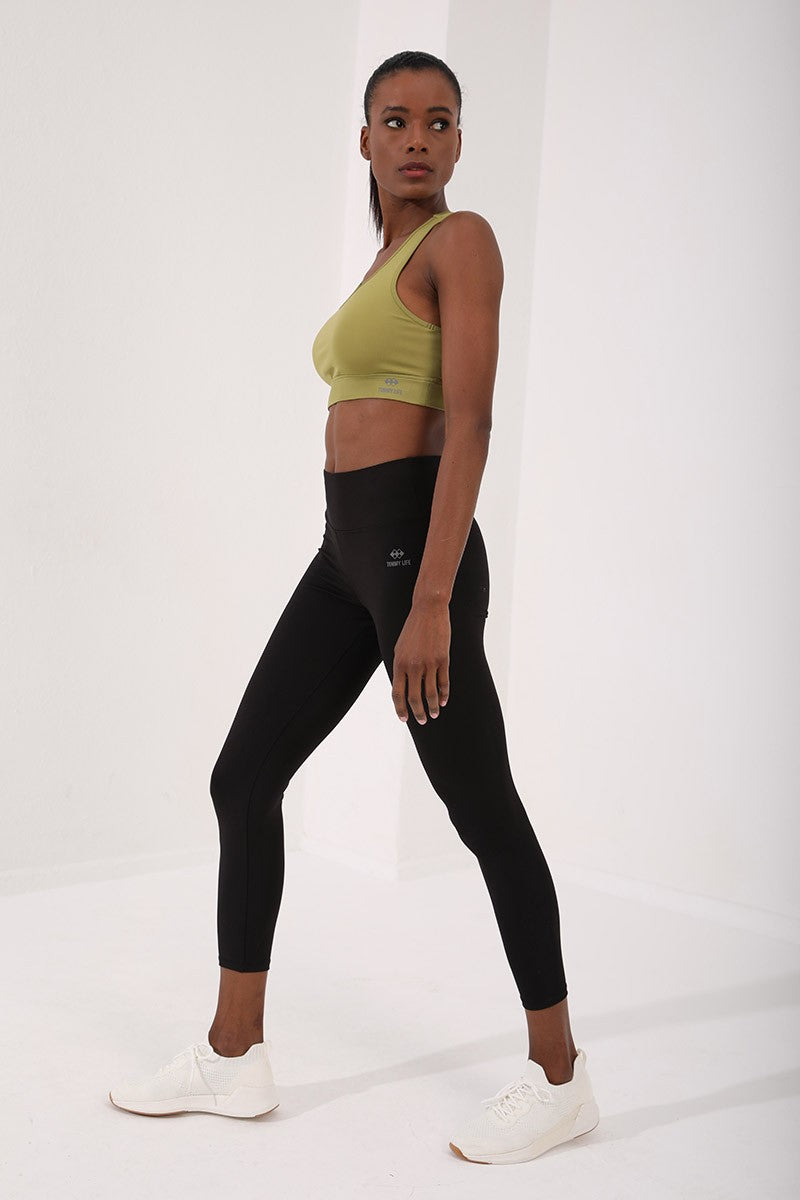 Olive Green Back Detailed Slim Fit U Collar Women's Sports Bustier - 97120
