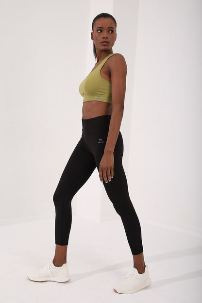 Olive Green Back Detailed Slim Fit U Collar Women's Sports Bustier - 97120