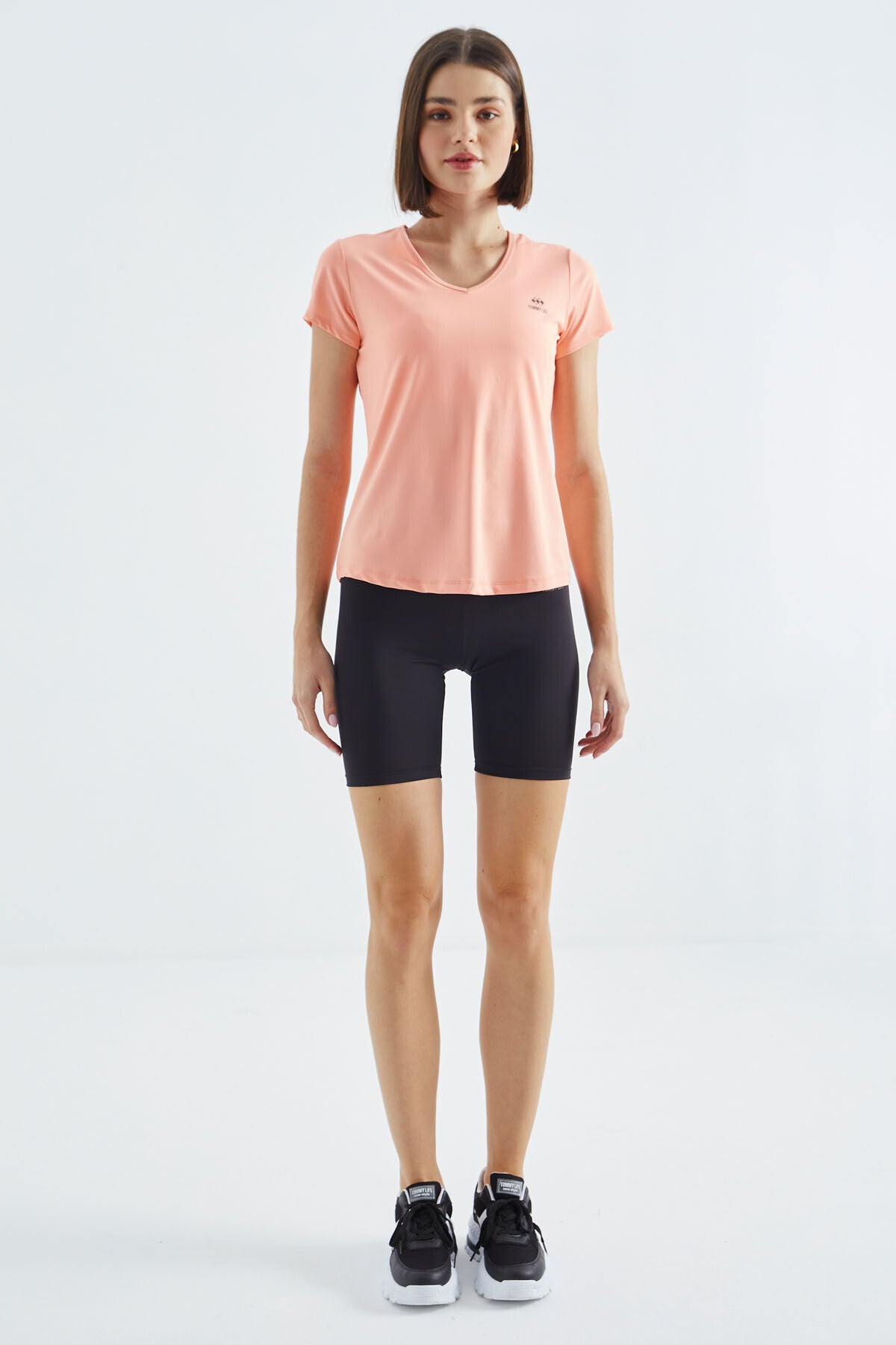 Basic Round Neck Short Sleeve Regular Fit V-Neck Women's T-Shirt - 97145