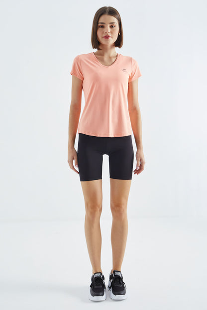 Basic Round Neck Short Sleeve Regular Fit V-Neck Women's T-Shirt - 97145