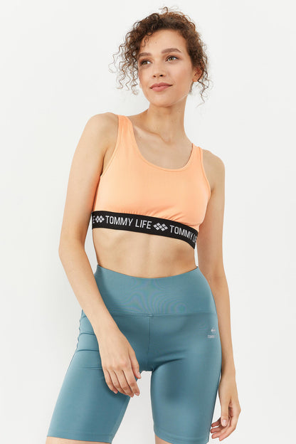 Youthful Neckline Standard Mold U Collar Women's Sports Bustier with Written Strip - 97113