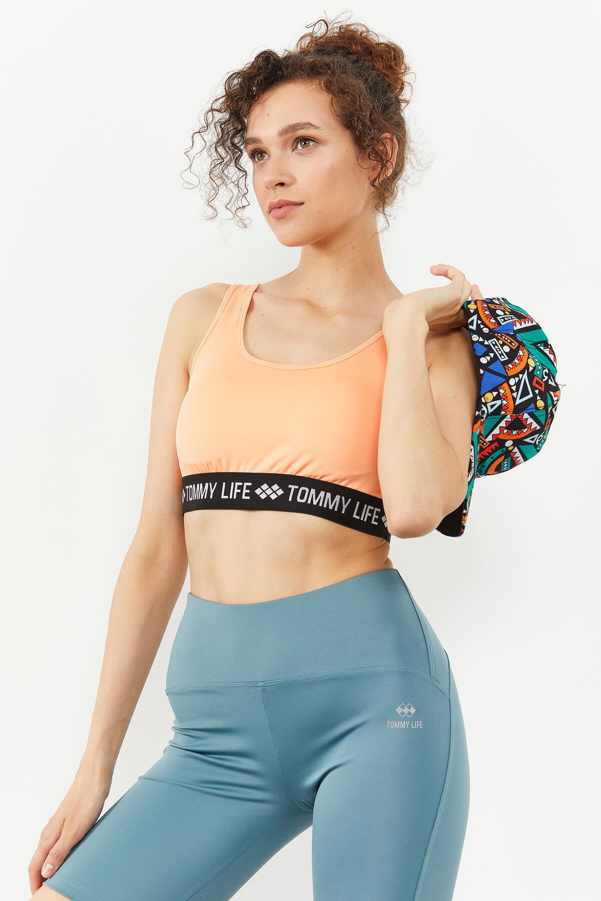 Youthful Neckline Standard Mold U Collar Women's Sports Bustier with Written Strip - 97113