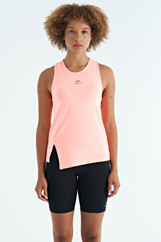Slit Detailed O Collar Sleeveless Standard Fit Women's Sports Singlet - 97256