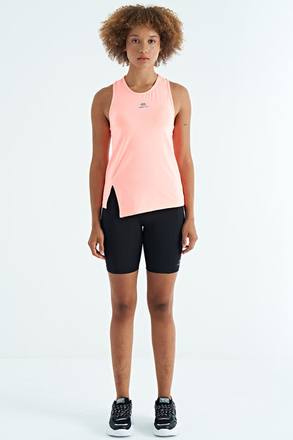 Slit Detailed O Collar Sleeveless Standard Fit Women's Sports Singlet - 97256