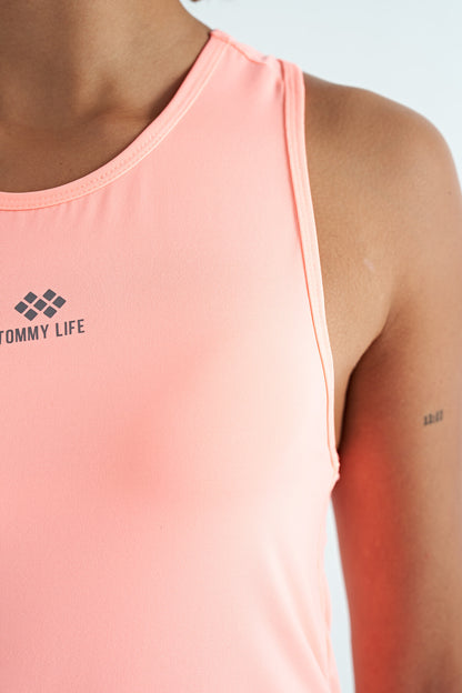 Slit Detailed O Collar Sleeveless Standard Fit Women's Sports Singlet - 97256
