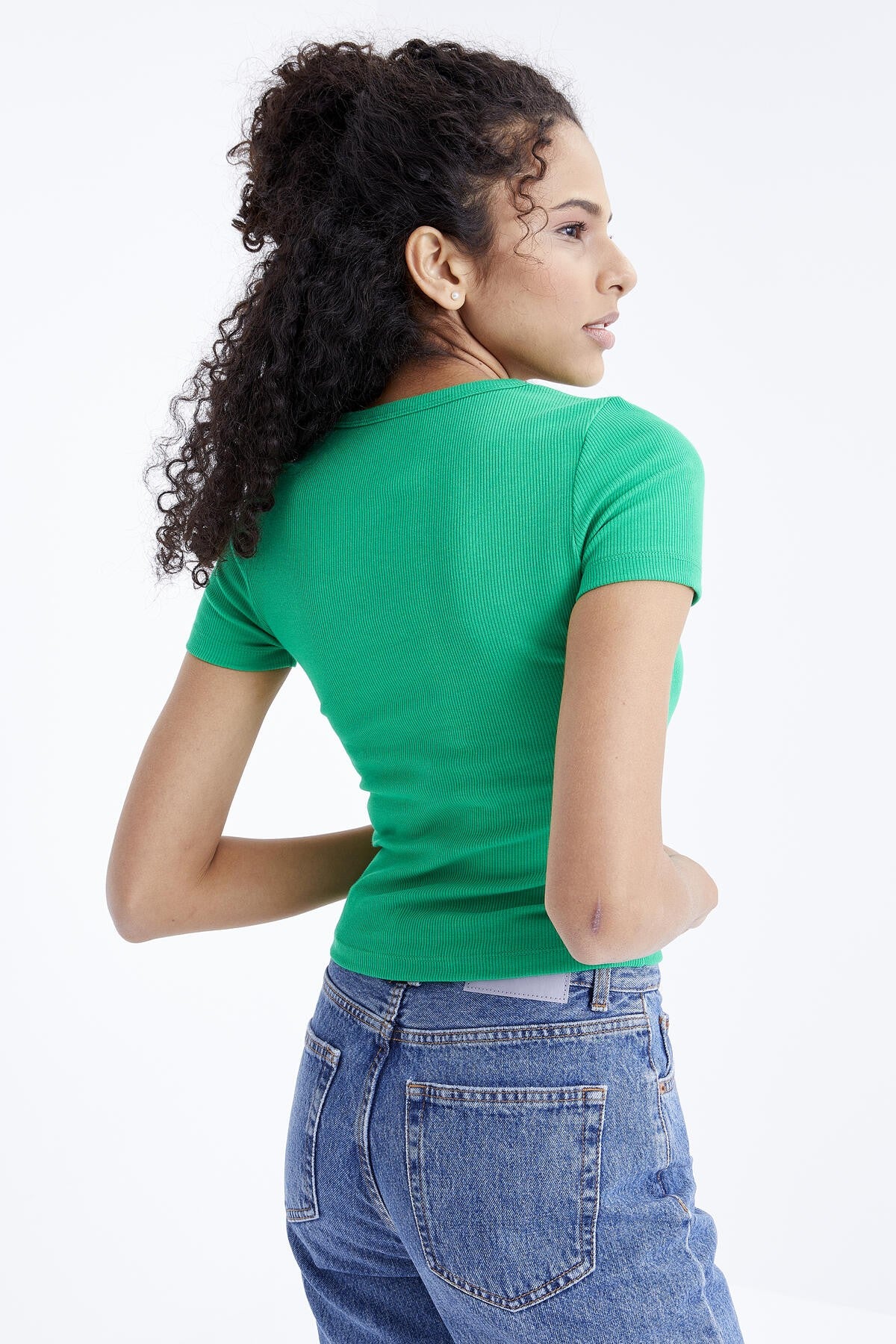 Green Basic Short Sleeve O Neck Women's T-Shirt - 97202