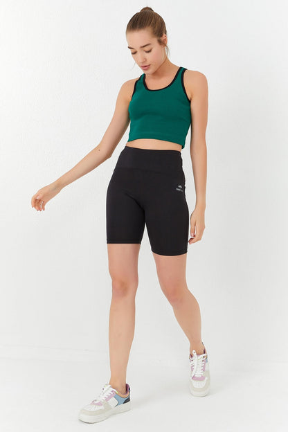 Green Basic Zero Sleeve Narrow Fit U Neck Women's Crop Top Singlet - 97162