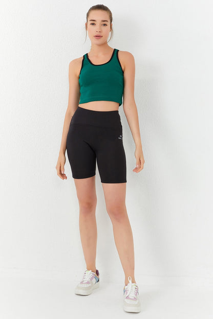 Green Basic Zero Sleeve Narrow Fit U Neck Women's Crop Top Singlet - 97162