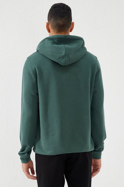 Green Geometric Print Standard Fit Men's Hooded Sweatshirt - 87870