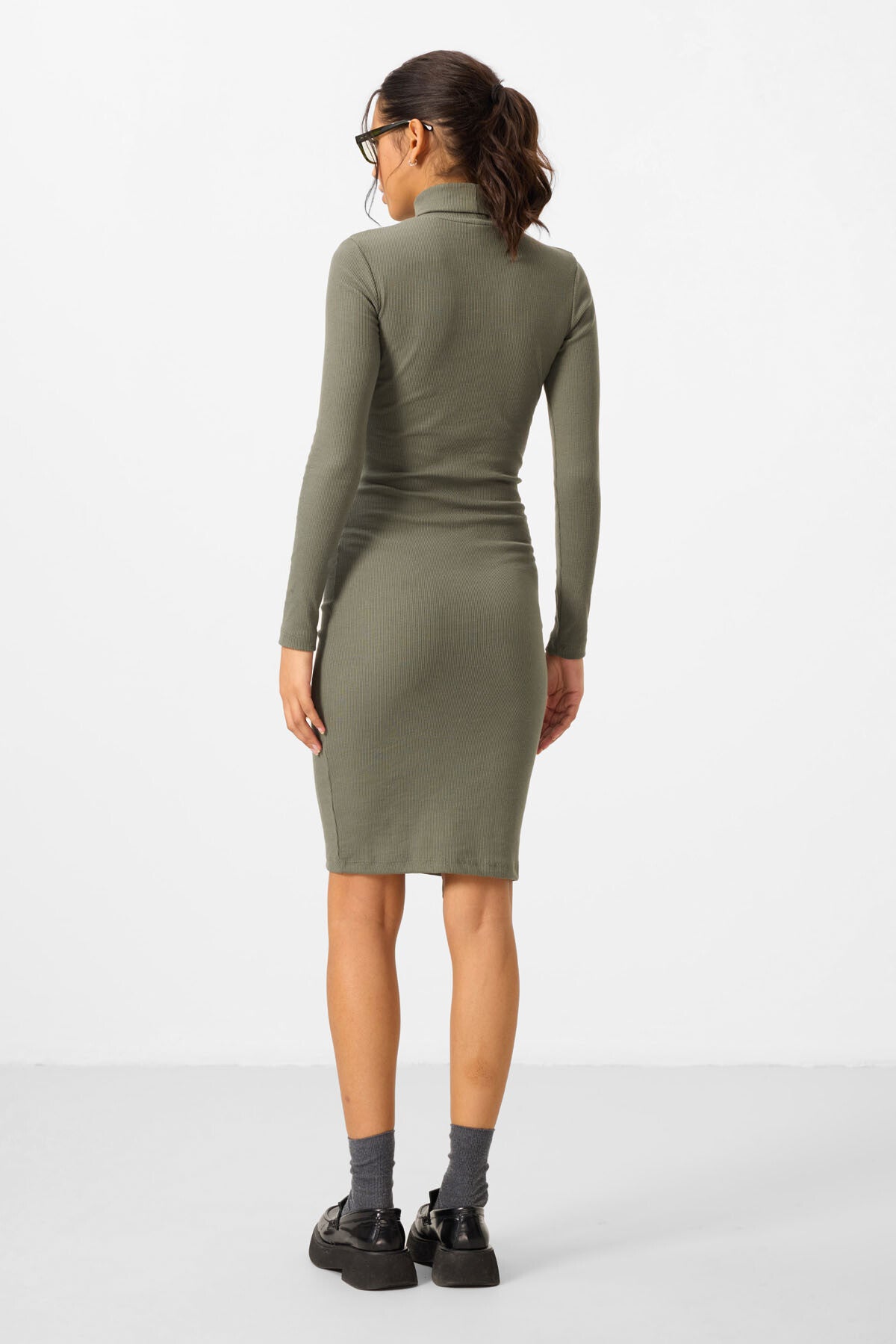 Green Knitted Slim Fit Sailor Collar Women's Dress - 97117