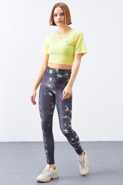 Green High Waist Batik Pattern Slim Fit Tapered Leg Women's Tights - 94551