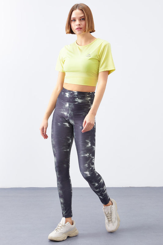 Green High Waist Batik Pattern Slim Fit Tapered Leg Women's Tights - 94551