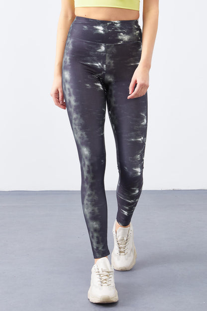 Green High Waist Batik Pattern Slim Fit Tapered Leg Women's Tights - 94551