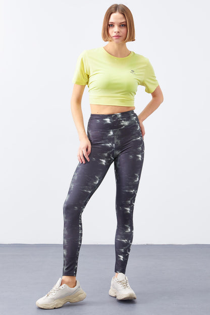 Green High Waist Batik Pattern Slim Fit Tapered Leg Women's Tights - 94551